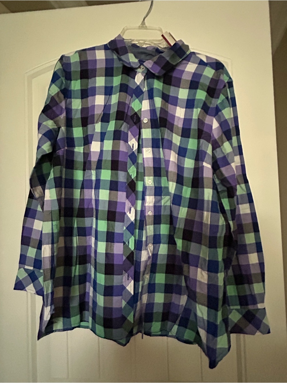 Women’s Plaid Button-Up Shirt - Blue, Purple & Green. Flannel. NWT.